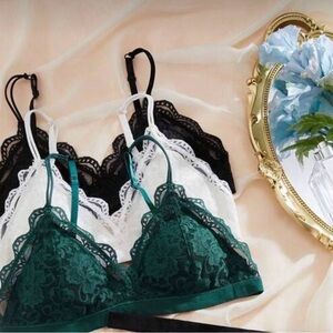 Lace Bralette Trio - Green, White & Black